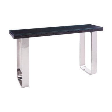 Orsina Kerala Black Wood and Glass Console Table with Silver Legs