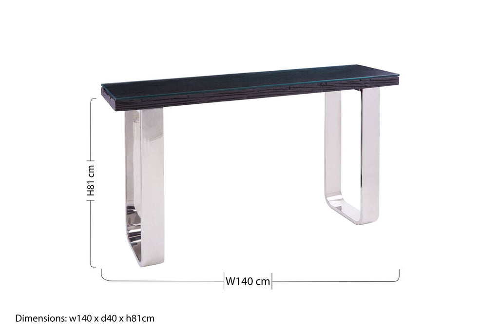 Orsina Kerala Black Wood and Glass Console Table with Silver Legs