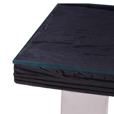 Orsina Kerala Black Wood and Glass Console Table with Silver Legs