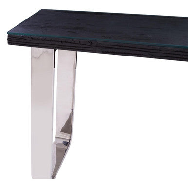 Orsina Kerala Black Wood and Glass Console Table with Silver Legs
