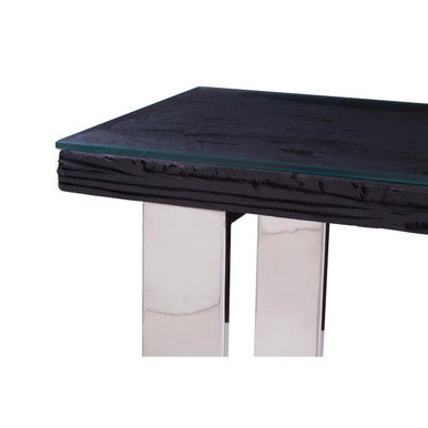 Orsina Kerala Black Wood and Glass Console Table with Silver Legs