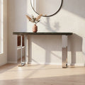 Orsina Kerala Black Wood and Glass Console Table with Silver Legs