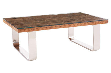 Orsina Sal Wood & Glass Coffee Table with Silver U-Shaped Legs