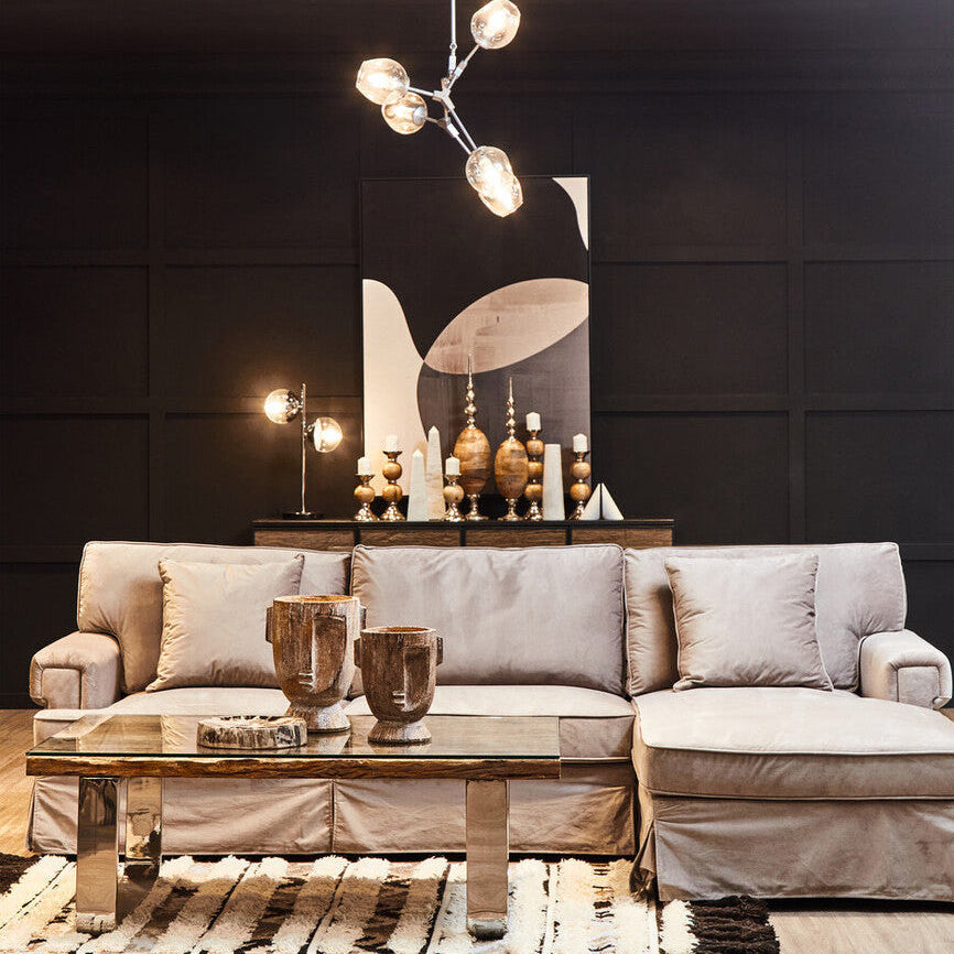 Orsina Sal Wood & Glass Coffee Table with Silver U-Shaped Legs