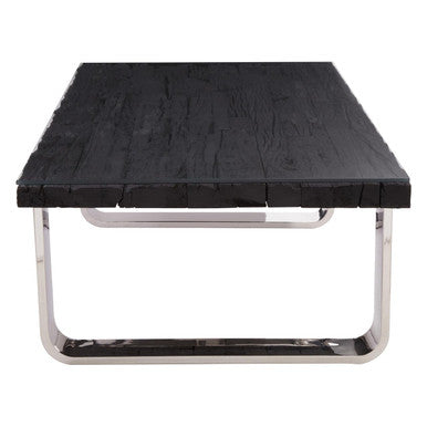 Orsina Kerala Black Wood and Glass Coffee Table with Silver U-Base