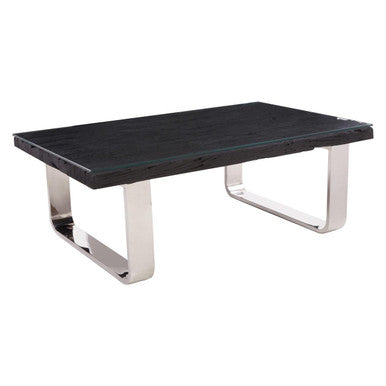 Orsina Kerala Black Wood and Glass Coffee Table with Silver U-Base