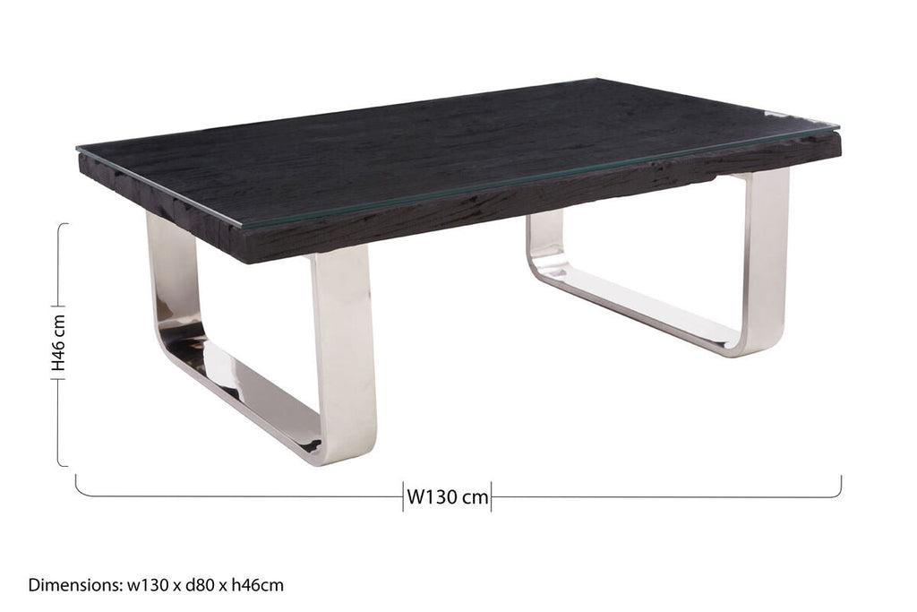 Orsina Kerala Black Wood and Glass Coffee Table with Silver U-Base