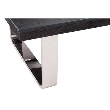 Orsina Kerala Black Wood and Glass Coffee Table with Silver U-Base
