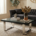 Orsina Kerala Black Wood and Glass Coffee Table with Silver U-Base
