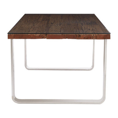 Orsina Sal Wood and Glass Dining Table | Silver U-Shaped Metal Legs