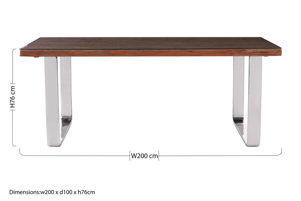 Orsina Sal Wood and Glass Dining Table | Silver U-Shaped Metal Legs