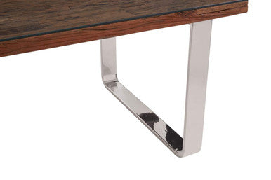 Orsina Sal Wood and Glass Dining Table | Silver U-Shaped Metal Legs