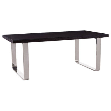 Orsina Kerala Black Pinewood & Glass Dining Table | Silver U-Legs
