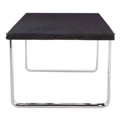Orsina Kerala Black Pinewood & Glass Dining Table | Silver U-Legs