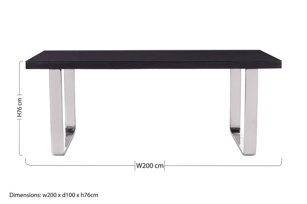 Orsina Kerala Black Pinewood & Glass Dining Table | Silver U-Legs