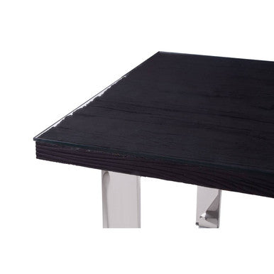 Orsina Kerala Black Pinewood & Glass Dining Table | Silver U-Legs