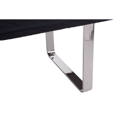 Orsina Kerala Black Pinewood & Glass Dining Table | Silver U-Legs