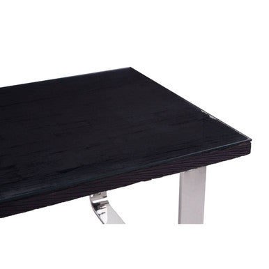 Orsina Kerala Black Pinewood & Glass Dining Table | Silver U-Legs