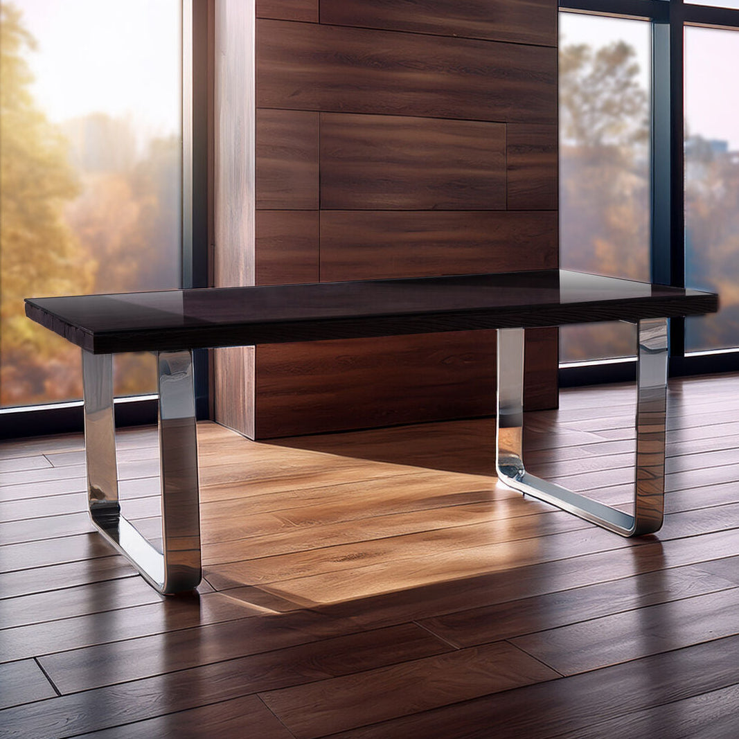 Orsina Kerala Black Pinewood & Glass Dining Table | Silver U-Legs