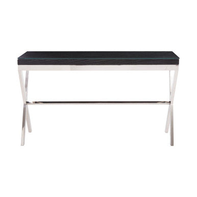 Orsina Kerala Console Table – Black Wood and Glass with Silver Legs