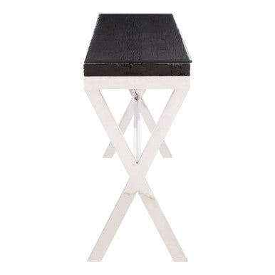 Orsina Kerala Console Table – Black Wood and Glass with Silver Legs