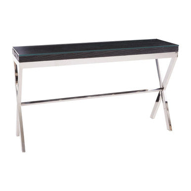 Orsina Kerala Console Table – Black Wood and Glass with Silver Legs