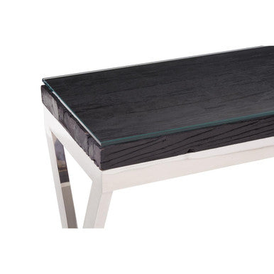 Orsina Kerala Console Table – Black Wood and Glass with Silver Legs