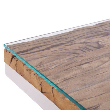 Orsina Kerala Sal Wood Side Table | Glass Top & White Cross Legs