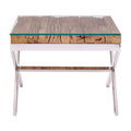 Orsina Kerala Natural Wood End Table with Glass Top and Cross Base