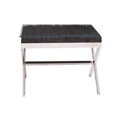 Orsina Kerala Black Wood and Glass End Table with Silver Cross Base