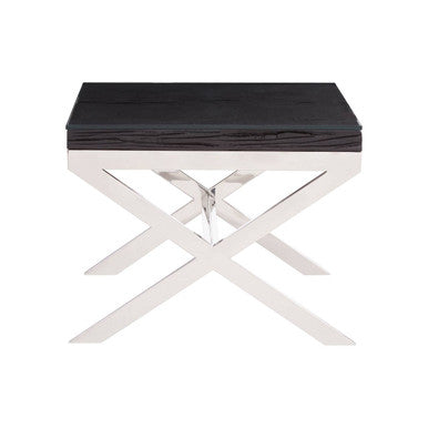 Orsina Kerala Black Wood and Glass End Table with Silver Cross Base