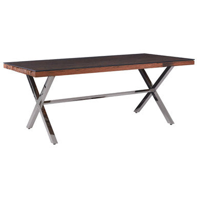 Orsina Kerala Sal Wood and Glass Dining Table with Grey Cross Base