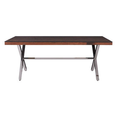Orsina Kerala Sal Wood and Glass Dining Table with Grey Cross Base