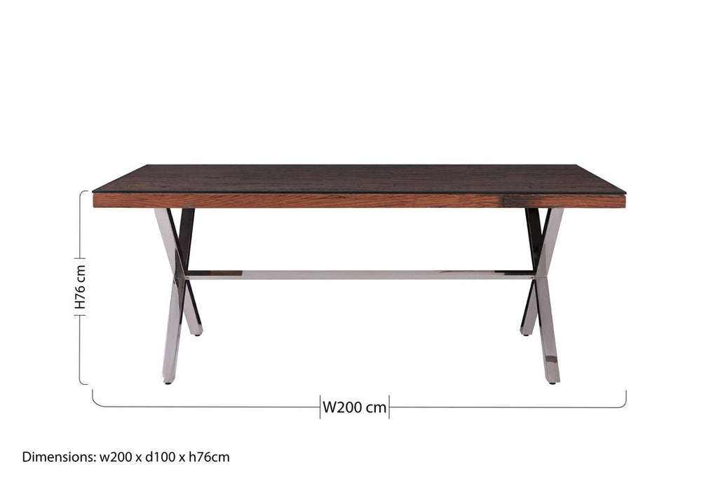 Orsina Kerala Sal Wood and Glass Dining Table with Grey Cross Base