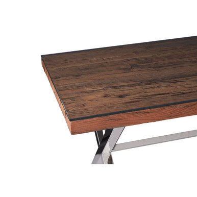 Orsina Kerala Sal Wood and Glass Dining Table with Grey Cross Base