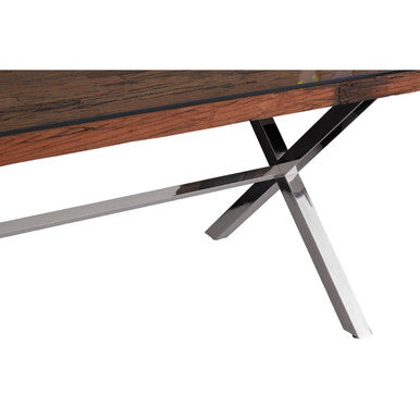 Orsina Kerala Sal Wood and Glass Dining Table with Grey Cross Base