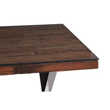 Orsina Kerala Sal Wood and Glass Dining Table with Grey Cross Base