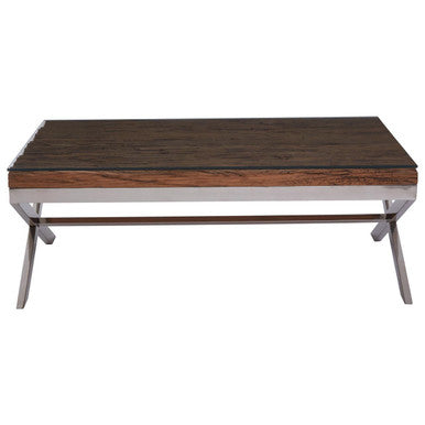 Orsina Kerala Square Reclaimed Wood and Glass Coffee Table – Silver Base