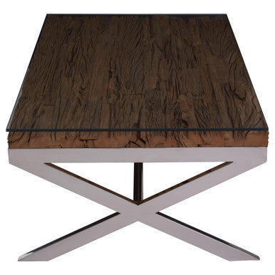 Orsina Kerala Square Reclaimed Wood and Glass Coffee Table – Silver Base