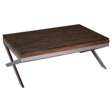 Orsina Kerala Square Reclaimed Wood and Glass Coffee Table – Silver Base