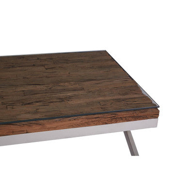 Orsina Kerala Square Reclaimed Wood and Glass Coffee Table – Silver Base