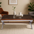 Orsina Kerala Square Reclaimed Wood and Glass Coffee Table – Silver Base