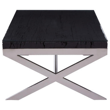 Orsina Kerala Reclaimed Wood and Glass Coffee Table with Silver Base