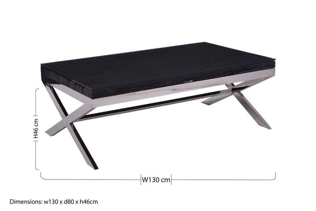 Orsina Kerala Reclaimed Wood and Glass Coffee Table with Silver Base