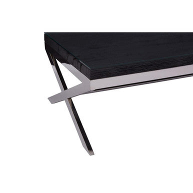 Orsina Kerala Reclaimed Wood and Glass Coffee Table with Silver Base