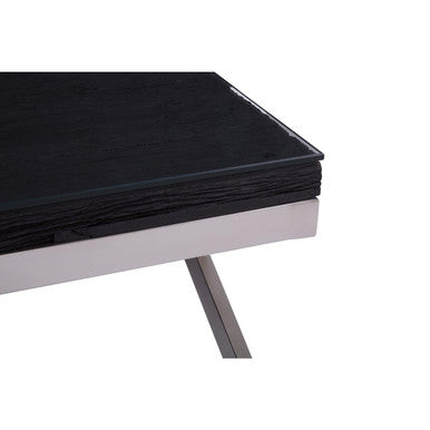 Orsina Kerala Reclaimed Wood and Glass Coffee Table with Silver Base