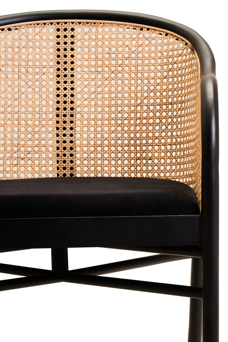 Orsina Corso Rattan Dining Chair – Black Cane Back & Velvet Seat