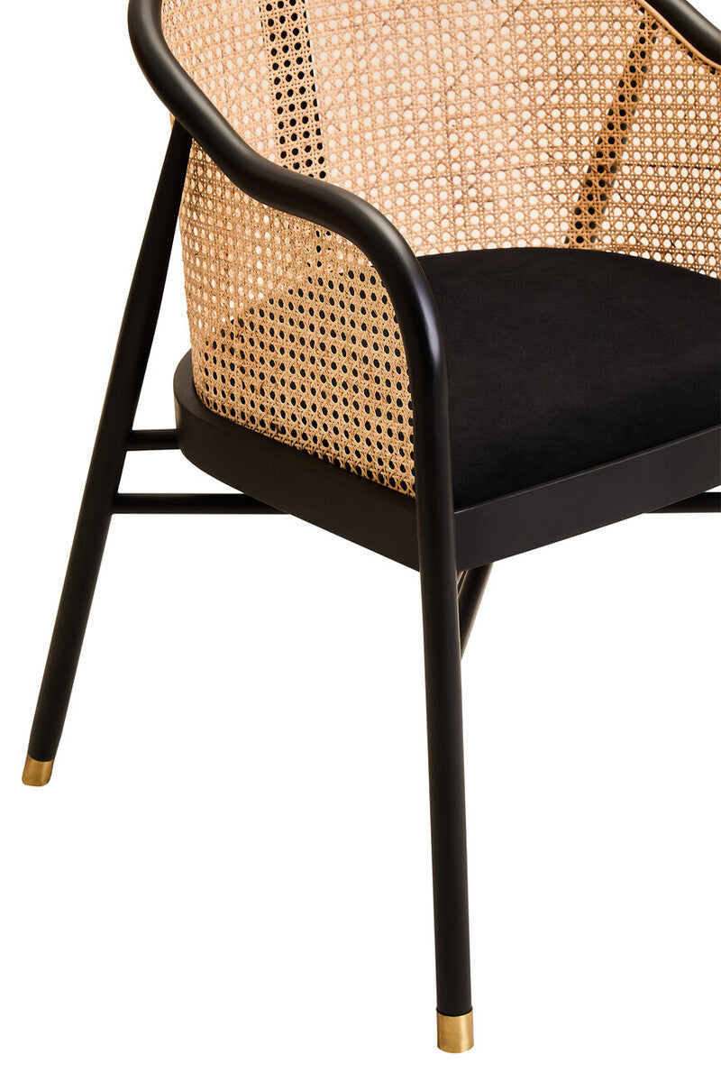 Orsina Corso Rattan Dining Chair – Black Cane Back & Velvet Seat