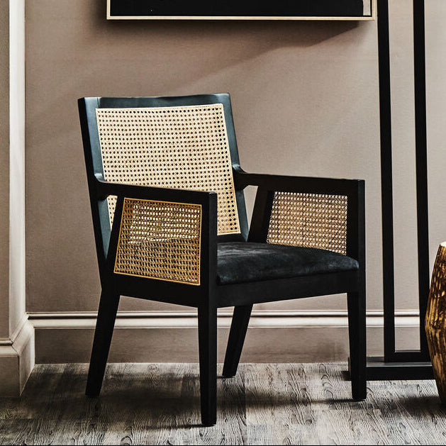 Orsina Corso Rattan Dining Chair | Black Birch Frame & Velvet Seat