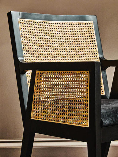 Orsina Corso Rattan Dining Chair | Black Birch Frame & Velvet Seat